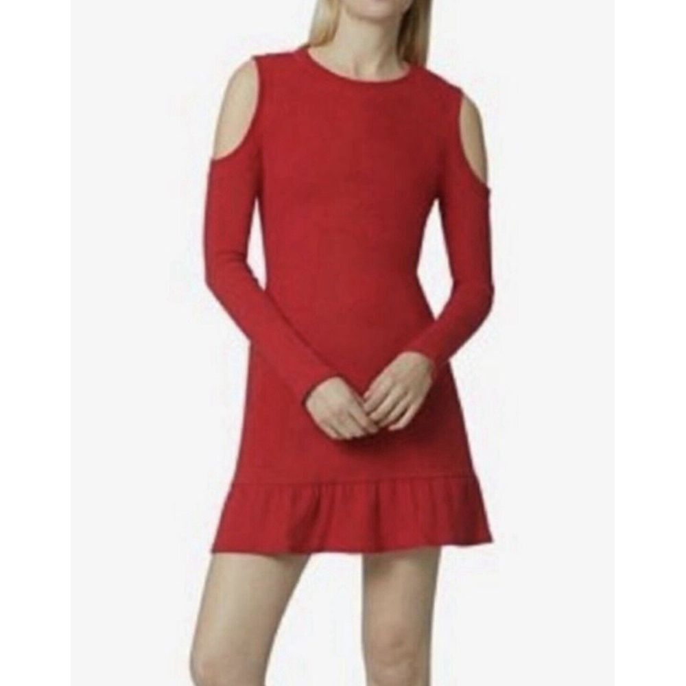 AVEC LES FILLES Dress Anthropology Women's Red  Stretch Long‎ Sleeve Large NWT
